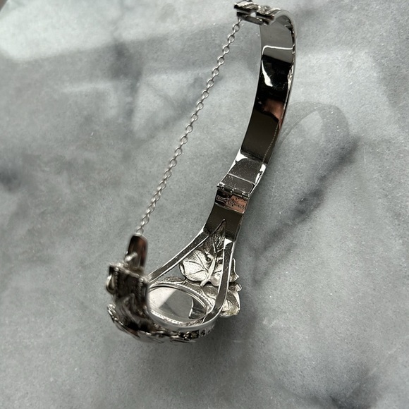 Whiting and Davis vintage silver plated hinged bracelet hematite cabochon stone - Picture 11 of 15